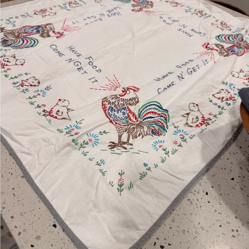 Vintage Farmhouse Rooster and Chickens Tablecloth - Picture 5 of 13